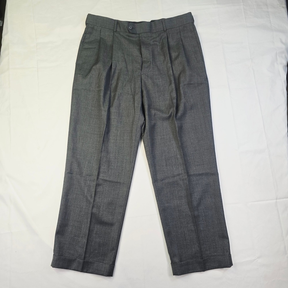 Stafford Pleated Dress Pants Men's Size 38x30 Gray Cuffed Classic Trousers